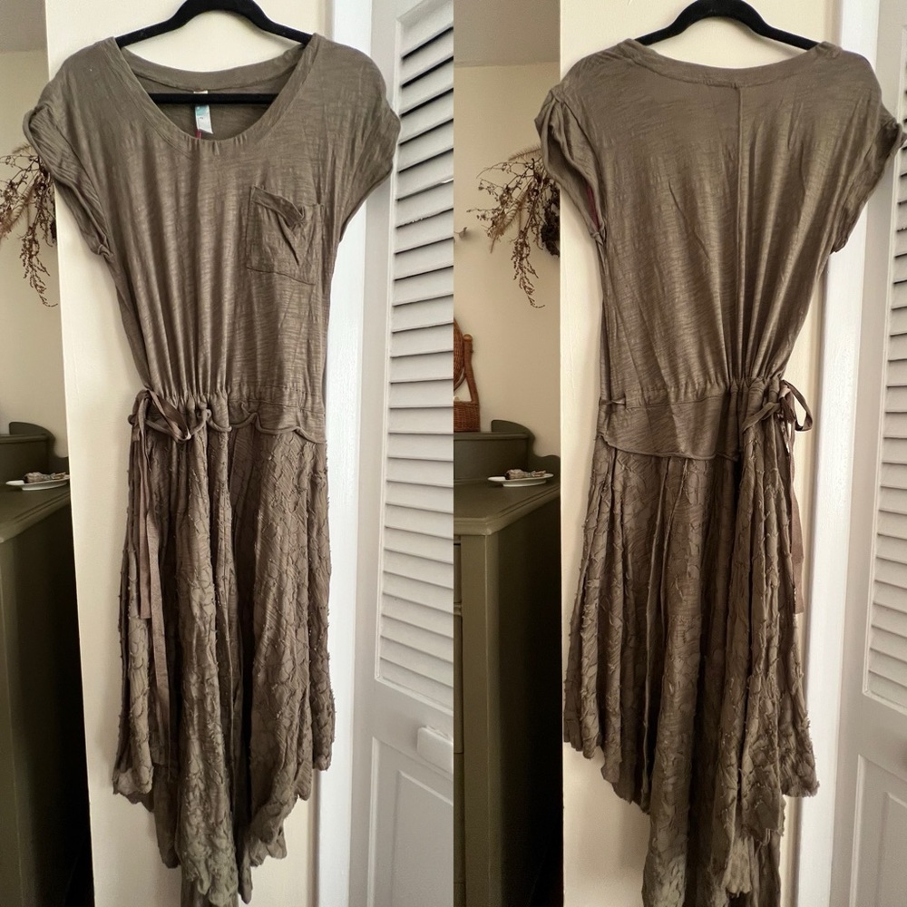 Free People Green Asymmetrical Ruched Sundress